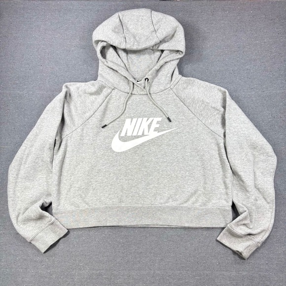 Nike Tops - Nike Hoodie Women Large Gray Cropped Fleece Pullover Logo Raglan Sportswear